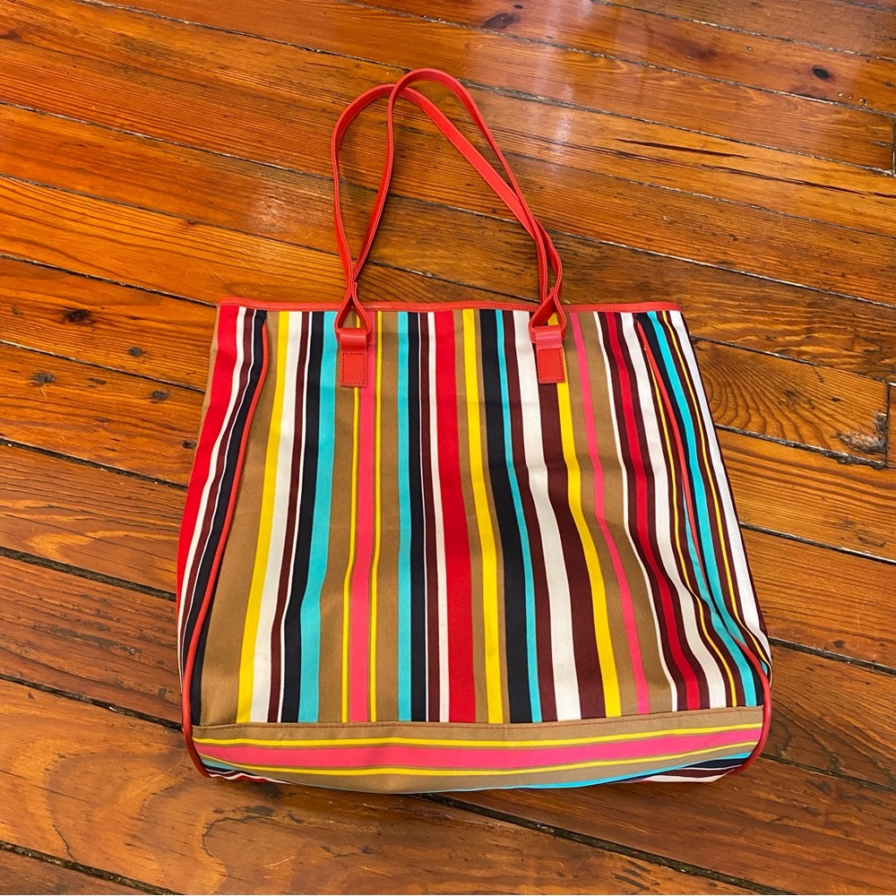 90’s Lancôme Striped Red Shoulder Tote